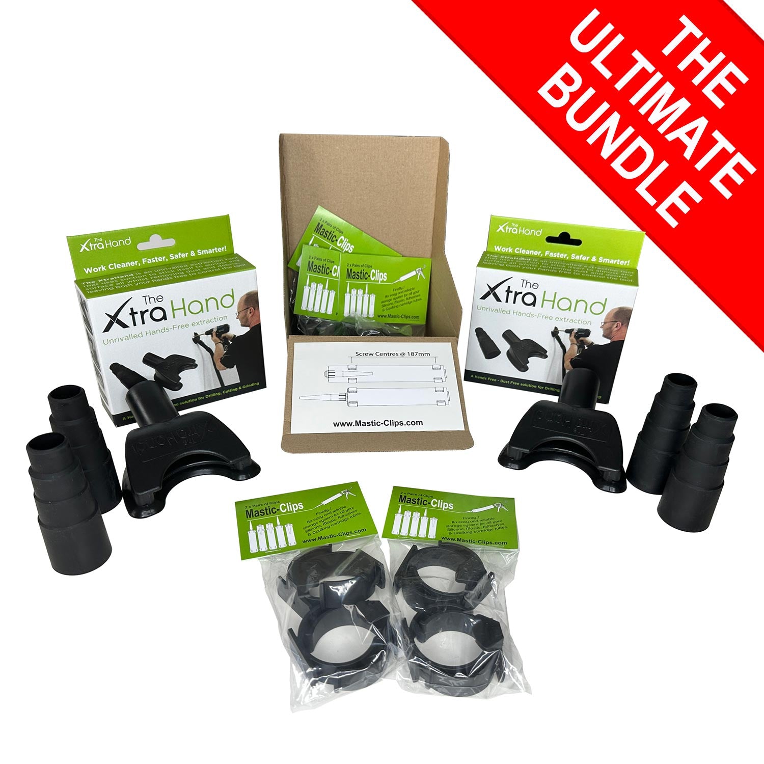 2 x Genuine XtraHands 4 x Pro Hose Adapters & 10 pairs of Mastic Clips