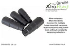 Four Genuine XtraHand® Professional Flexible Hose Adapters, designed to connect the XtraHand and other power tools to multiple hose-mounted vacuums and dust extractors for fast, reliable dust extraction.
