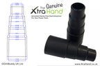 Engineering drawing and product image of the Genuine XtraHand® Professional Flexible Stepped Hose Adapter showing the stepped connection sizes, precision tapered lead-in edges and dimensions for compatibility with a wide range of hose-mounted vacuums, dust extractors and compatible power tools.