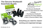 The Genuine XtraHand® Essentials Bundle including one hands-free dust extraction tool, three Professional Pro Hose Adapters and four pairs of Genuine Mastic Clips for organising silicone, mastic, caulk and adhesive cartridge tubes.