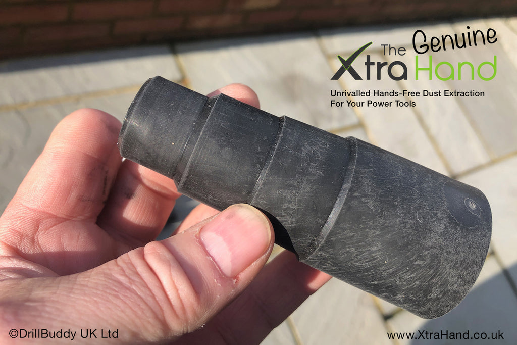 Close-up of the Genuine XtraHand® Professional Flexible Hose Adapter showing the tapered leading edges on each stepped section. The tapered design makes fitting quicker and easier while reducing stress on vacuum hoses, dust extractors and power tool connections.